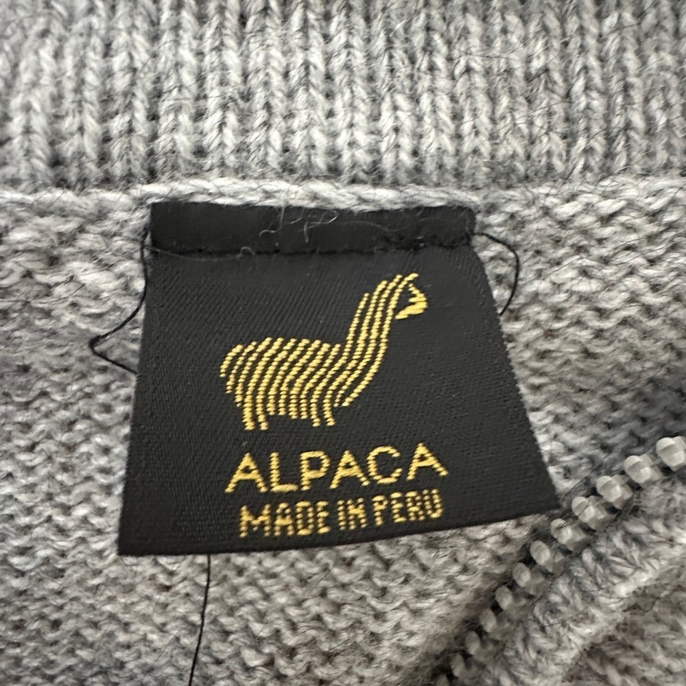 Alpaca Made in Peru Full Zip Cardigan Men Gray Llama Fair Isle Sweater Cozy L - Picture 5 of 6